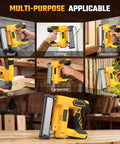 Heavy Duty Cordless 2 In 1 Nail Gun And Staple Gun For Quick Home Fixes shown in multi-purpose use for DIY projects.