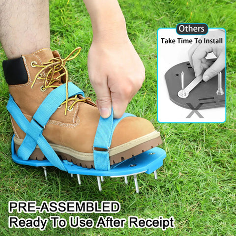 Fully Assembled Lawn Aerator Shoes With Adjustable Velcro Straps For Men And Women No Slip Ground Piercing Spikes On Boot