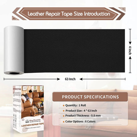 Self Adhesive Leather Repair Tape 4x63 Inches For Damaged Leather Furniture Sofa Car Seats And Leather Goods Black DIY Friendly Durable