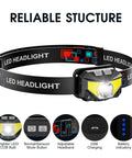 Two Pack Rechargeable Headlamps For Outdoor Adventures With 1100 Lumen LED Beastly Bright White And Red Light, Waterproof, Motion Sensor