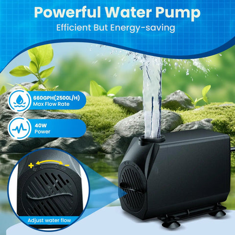 12 Inch Waterfall Spillway Kit With 304 Stainless Steel Spillway Box 40W 660GPH submersible pump with adjustable flow display