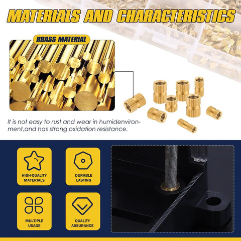 Heavy Duty Brass Knurled Threaded Inserts Kit For Plastic Injection Molding M2 M3 M4 M5 Heat Set Female Thread Nuts 500Pcs
