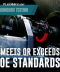 FleetMetlok brake components banner; close-up of front brake caliper on a rotor with OE standards text.