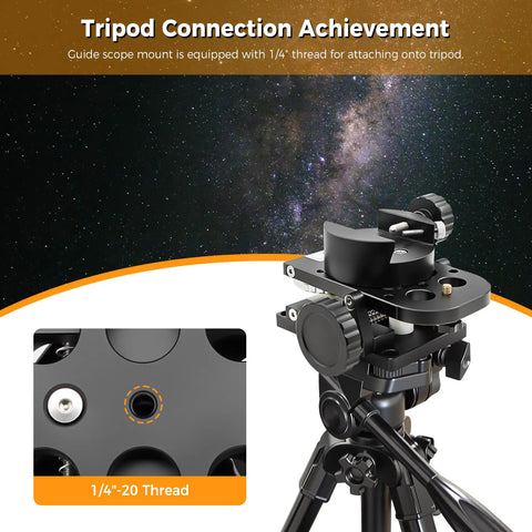 Easy Setup Guide Scope Mount for Finderscope on tripod with 1/4-20 thread, solid metal for rock-solid alignment and fast setup.