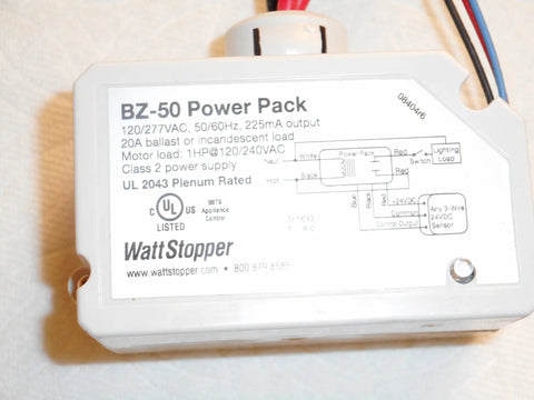 BZ-50 Power Pack with specifications and wiring diagram, connected by multiple colored wires, on a light surface.