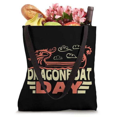 Paddler Approved Dragon Boat Racing Tote Bag For Team Practice And Race Day with bold graphic, filled with groceries