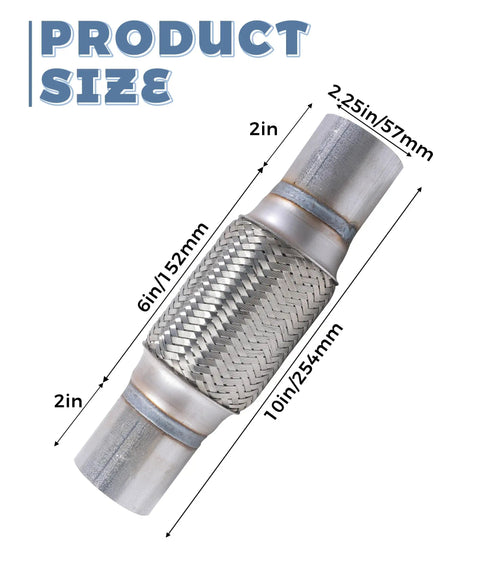 Heavy Duty Stainless Steel Exhaust Flex Pipe For Cars And Trucks Universal Flexible Muffler Tube Automotive Replacement 2.25x6 Inch
