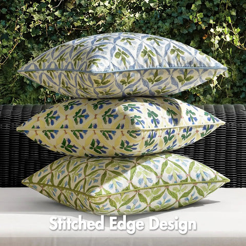 Outdoor Floral Pillow Covers Waterproof 20x20 Blue Green Canvas Polyester With PU Coating For Garden Patio Couch And Poolside Boho Farmhouse Decor Vibe For Indoor And Outdoor Use Weather Resistant Easy Care, stacked stitched edge