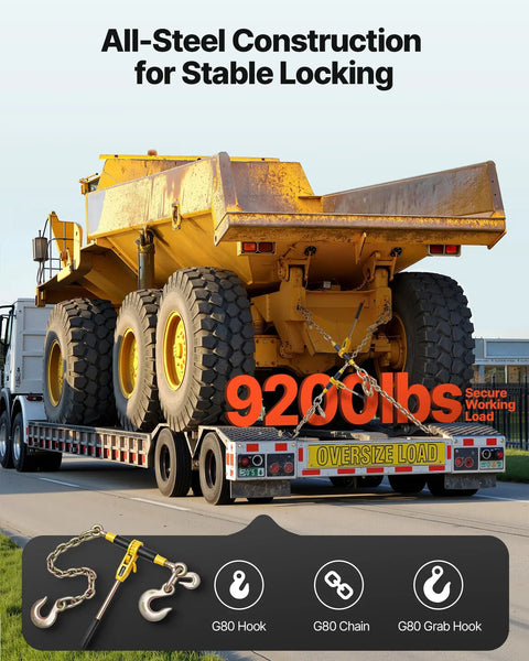 No Nonsense Heavy Duty Ratchet Chain Binder Secure Cargo Like A Pro, 9200 Lb Working Load With G80 Steel, Fits 3/8 To 1/2 Inch Chains, Rock Solid Tie Down Kit For Trucks, Towing, And Logging Jobs