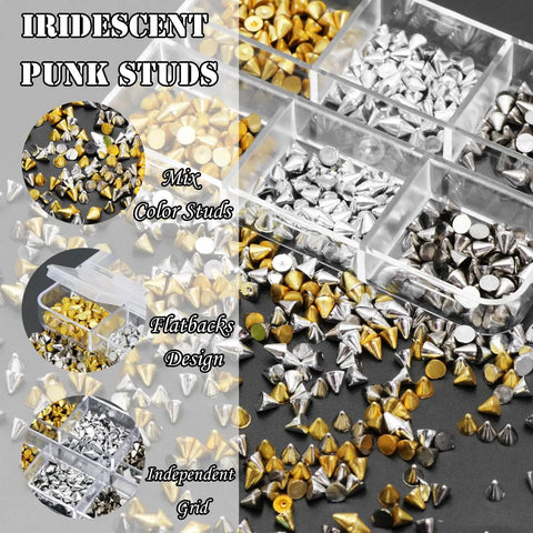 Dope Acrylic Punk Nail Spikes Six Hundred Piece Set Three Color Metallic Cone Rivet Studs For Goth Nail Art Diy Crafts Jewelry Decor Vibe Boosters For Fresh Manicure Looks