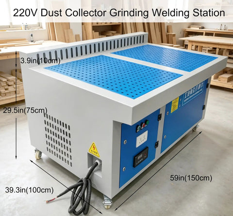 Heavy Duty Industrial Dust Collector Workbench With Side Suction Floor, 4 Horsepower Motor Kicks Welding Dust And Smoke Like A Champ, compact design and dimensions for efficient welding fume extraction.