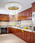 Dope 22 Inch Modern Ceiling Fan With LED Light Dimmable Warm Natural White Remote And App Control Adjustable Wind Speed Timer Chandelier Style Acrylic Gold Finish For Bedroom And Living Room installed in kitchen