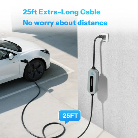 Portable J1772 EV Charger Level 1 And 2 With 25Ft Cable For Outdoor Use 16A Travel Ready Electric Vehicle Charger with car