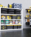 Heavy Duty 3000 Lbs Garage Shelving Unit, 5 Tier Adjustable Metal Shelves, Industrial Storage Rack, 48 W x 24 D x 72 H Inches, White Finish, Ideal for Tools, Auto Shop, Workshop, and Garage Organization with tires, bins, and tools