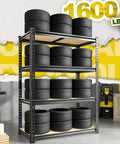 Heavy Duty 4 Tier 48 Inch Metal Shelving Unit With Easy Assembly For Home Garage 1600 Lb Capacity Rolled Edge Steel Columns Wide Open Shelves For Easy Access Storage, loaded with tires
