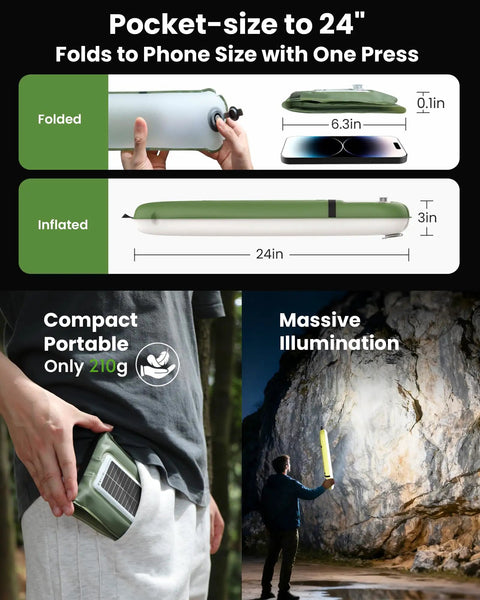Inflatable 24 Inch Solar Camping Lantern Must Have With Magnetic LED Tube Light USB C 4000mAh Phone Charger IP66 Waterproof