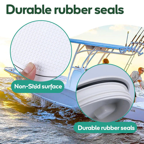 Beefy White Round No Slip Inspection Hatch Set close-up of non-skid surface and durable rubber seal on boat.
