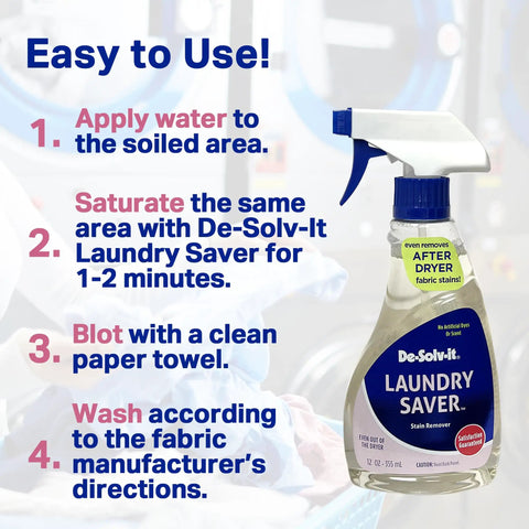 Image of Orange Sol Laundry Saver Stain Slayer Spray For Clothes Carpets And Upholstery Quick Pre Wash Prep Removes Dried Spots And After Dryer Smudges Hair And Skin Safe 12 Ounce with usage instructions in the background.