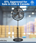 20 Inch High Velocity Industrial Pedestal Fan With All Metal Construction Aluminum Blades 3 Speed Slim Profile Stand on display