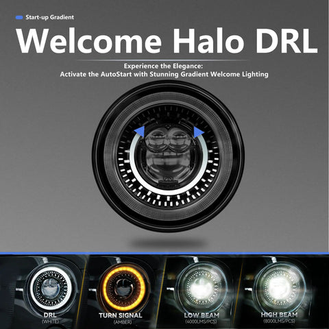 Ultra Bright 7 Inch LED Headlights For Jeep Wrangler And Fullsize Trucks Anti Glare Round Hi/Lo Beam 16000lm with Halo DRL
