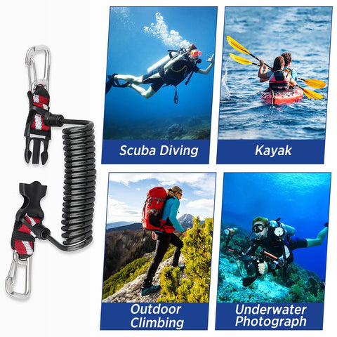 Dope Retractable Lanyard For Underwater Gear With 316 Stainless Steel Double Clips And Spiral Core Anti Lost Lanyard