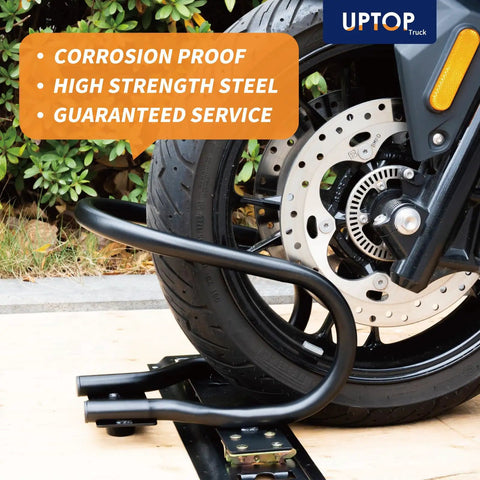 Heavy-Duty Steel Wheel Chock For E-Track And X-Track Systems, Fits Up To 7-Inch Wide Motorcycle Tires, 1800 Lb Capacity