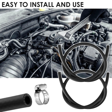 Two Pack 11/32 Inch By 36 Inch Brake Booster Vacuum Hose Kit With Four Clamps 85 PSI High Temp Line Installed in Car Engine