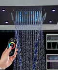 Straight Fire Black Shower System With Switchable Led Color Changing Lights And Wide Spray Rain Head Paired With Nifty Handheld Sprayer For Dang Smooth Diverter Valve Bathroom Flex showing LED lights and rainwater spray.