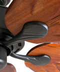 Close-up of hand-carved wooden leaf blades on 52 Inch Tropical Indoor Ceiling Fan With No Light And Pull Chain Three Mounting Options Hand Carved Wooden Leaf Blades In Bronze Finish Great For Medium To Large Rooms Up To 400 Sq Ft Big Room Breeze.