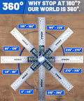 Slick 2 In 1 Digital Angle Finder Tool And Stainless Steel Ruler on wood, displaying measurements for 360 degree layouts.