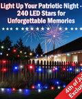 4Th Of July 95Ft 240LED Red White And Blue String Lights Extra Long Connectable Waterproof Twinkle Lights displayed on fence