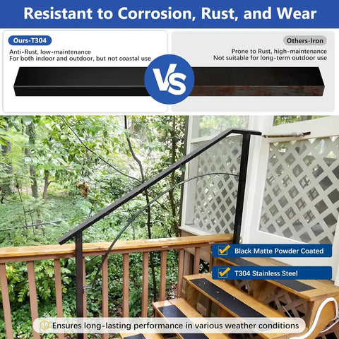 Built Tough 8 Foot T304 Stainless Steel Handrail In Sleek Black For Deck And Stair Projects Featuring Two By One Inch Rectangular Profile With Heavy Duty Cable Railing Mounts And Hassle Free Residential Safety Install, showing anti-rust properties.