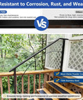 Heavy Duty Four Foot Modular Deck Handrail In Matte Black T304 Stainless Steel Cable Railing Top Rail For Outdoor Porches, mounted beside steps.