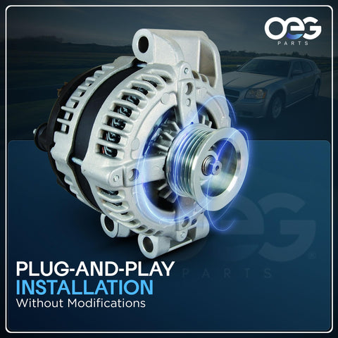 110 Amp 12V Alternator Replacement For Subaru Impreza 2.0L H4 2012-2014 And XV Crosstrek 2.0L 2013-2014 Drop In Ready Side Plug 325 Code CW Rotation 134.06mm Case S6 Pulley PMA Unit Replacement Parts 23700AA720 23700AA721 A2TL0291, shown in a side view displaying plug-and-play installation feature without modifications.