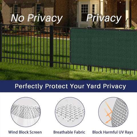 Privacy Fence Screen 6x50 Feet Heavy Duty Mesh For Outdoor Walls Backyards And Pool Decks Green Shade Cover installed on fence