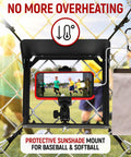 Fence Mount For Cell Phone With Shade And Power Bank Pouch Outdoor Phone Holder Kit That Reduces Glare Keeps Screen Visible And Cool No Fuss Easy Install For Deck Or Fence Rail Game Changer Mounting Kit on chain-link fence with phone and power bank pouch