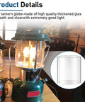 10 Pack Propane Lantern Mantles with Glass Globe Replacement for outdoor camping, featuring heat resistant clear globe