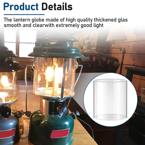 10 Pack Propane Lantern Mantles with Glass Globe Replacement for outdoor camping, featuring heat resistant clear globe