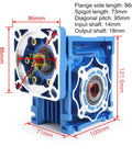 40 To 1 NMRV040 Worm Gearbox Reducer with 86mm flange and dimensions for Nema 34 Stepper or Servo Motors RV40