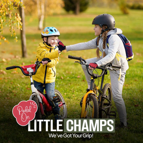 Kids wearing Kids Cycling Gloves With Non Slip Palm Grip Half Finger Design For Boys And Girls outdoors on bikes