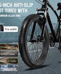 26 Inch Fat Tire Mountain Bike With 21 Speed Drivetrain featuring 4 inch anti-slip fat tires on aluminum alloy rims for all terrains