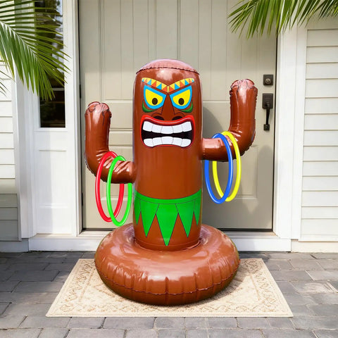 Inflatable Luau Tiki Pool Ring Toss Set With 4 Rings And Tiki Base 25 Inch Tiki Toss Beach Party Toy For Adults Indoor Outdoor Summer Pool Games
