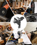 Beefy Three Inch Bench Vise With 360 Degree Swivel Base Clamp On Heavy Duty Cast Iron Vise for woodworking and metalworking tasks.