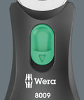 Close-up of Zyklop Pocket Ratchet Set Imperial 13-Piece with green button and black finish showing brand logo.