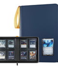 4 Pocket Top Loader Binder For 144 Cards In 3x4 Toploaders, Side Loading Card Organizer With Clear Window For Pokemon, MTG, Navy Finish