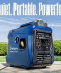 Beast 1500 Peak Watt Portable Inverter Generator, Ultra Quiet and Lightweight, blue design on outdoor grass background