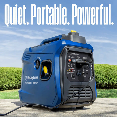 Beast 1500 Peak Watt Portable Inverter Generator, Ultra Quiet and Lightweight, blue design on outdoor grass background