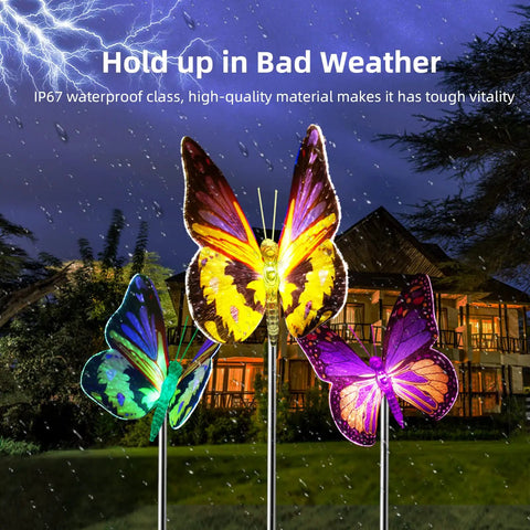 3 Pack Solar Butterfly Garden Lights Waterproof Led Color Changing Stakes For Patio Yard Pathway Decoration Auto 7 Color