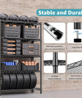 Heavy Duty 5-Tier Steel Storage Shelving Unit With 1750 Lb Capacity Wire Organizer Rack For Home Kitchen Garage And Office, 17.7 Inches Deep By 47.2 Inches Wide By 72.3 Inches High, Adjustable Shelves, black steel garage storage with tires and bins