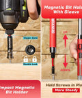Image showing 98 Piece Impact Screwdriver Bit Set With Magnetic S2 Steel Bits 1in And 2in in use with impact driver and bit holder.